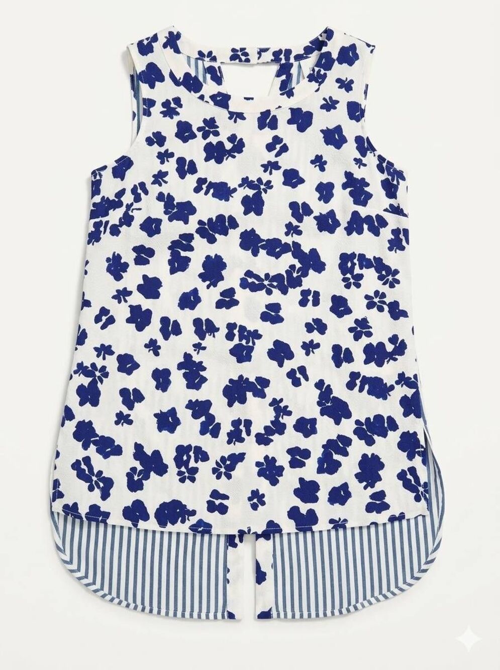 ☔️🔹️Cabi Blue & Ivory Floral & Stripe Print Sleeveless Tunic Top Small